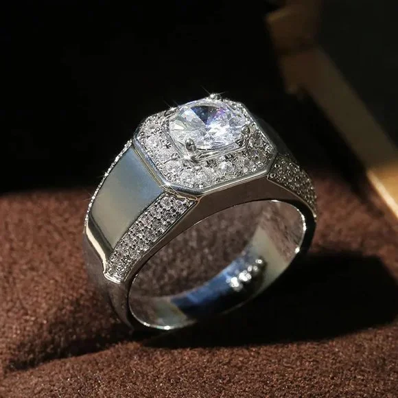 Stunning 1.50Ctw. Men's Diamond Ring .925 Solid Sterling Silver